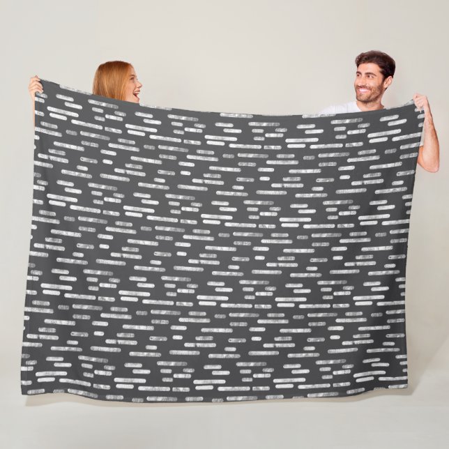 Inky Rounded Lines Pattern | White on Graphite Fleece Blanket (In Situ)