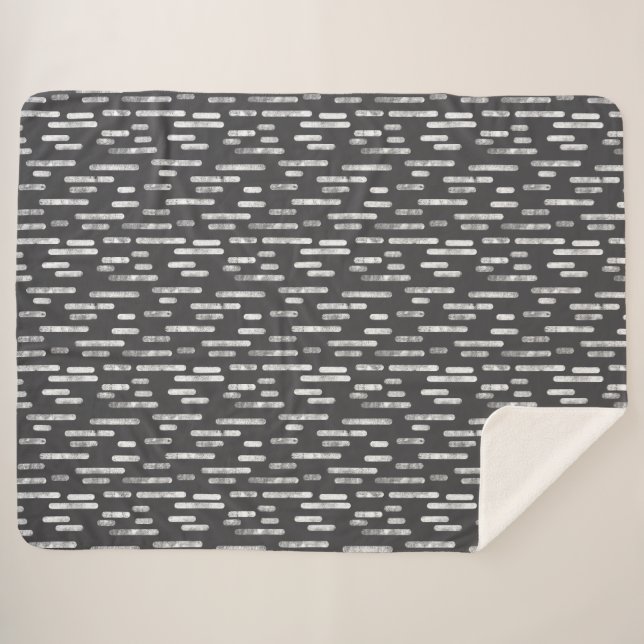 Inky Rounded Lines Pattern | White on Graphite Sherpa Blanket (Front (Horizontal))