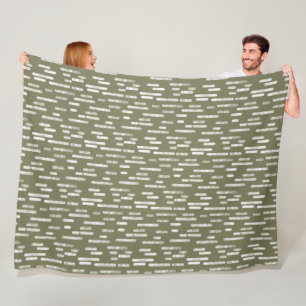 Inky Rounded Lines Pattern   White on Olive Green Fleece Blanket