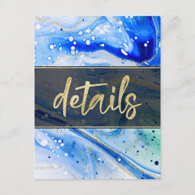 Inky Splash Blue Marble and Gold foil Details Enclosure Card (Front)