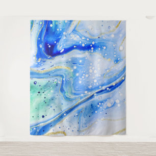 Inky Splash Blue Marble Gold Photo Booth Backdrop Tapestry