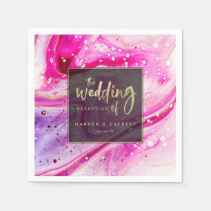Inky Splash Pink Marble with Gold foil Wedding Napkin