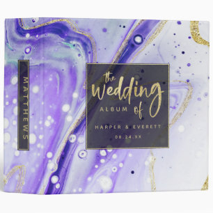 Inky Splash Purple Marble Gold Wedding Photo Album Binder