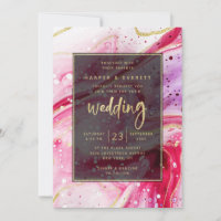 Inky Splash Red Marble with Gold foil Wedding