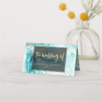 Inky Splash Teal Marble Gold Wedding Table Number