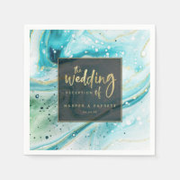 Inky Splash Teal Marble with Gold foil Wedding