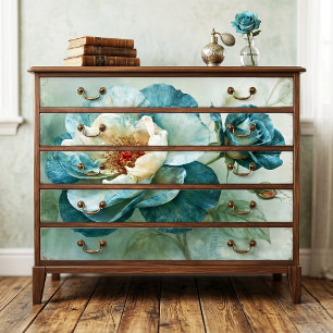 Inky Teal Vintage Botanical Peony Decoupage Tissue Paper