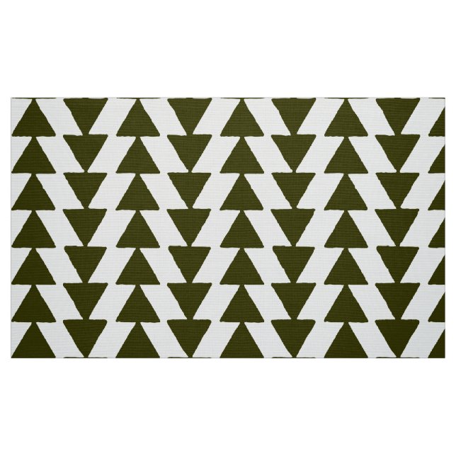 Inky Triangles - Dark Olive on White Fabric (Fat Quarter)