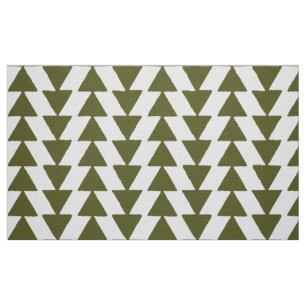 Inky Triangles - Deep Olive on White Fabric
