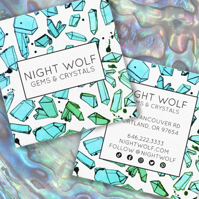 Inky Watercolor Quartz Crystals Magical Custom  Square Business Card (Creator Uploaded)