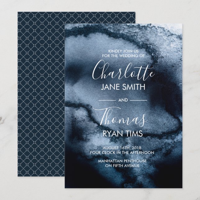 Inky Watercolour Wedding invitation (Front/Back)