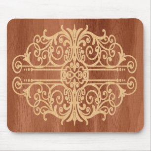 Inlaid Wood Victorian Scroll Light in Dark Mouse Pad