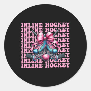 Inline Hockey Player Girl Coquette Bow Pink Ribbon Classic Round Sticker