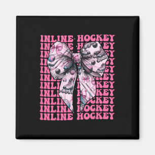 Inline Hockey Player Girl Coquette Bow Pink Ribbon Magnet