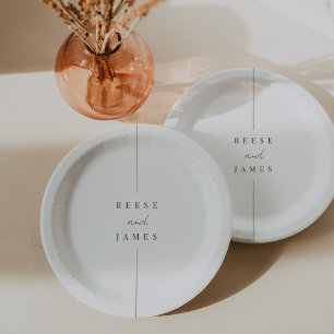 Inline   Modern Minimal Personalized Wedding Paper Plate