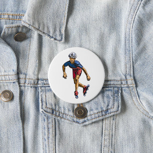Inline Skater Cool Retro Rollerblading 3 Inch Round Button