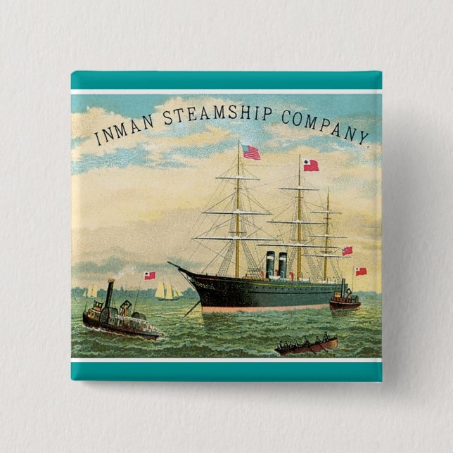 Inman Steamship Company 2 Inch Square Button (Front)