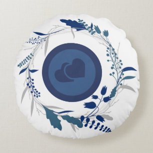 Inner Circle Blue Twin Heart shape Pattern Round Pillow