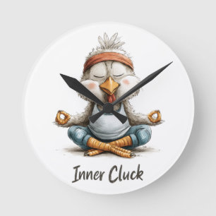 Inner Cluck Chicken Meditation   Funny Yoga Animal Round Clock
