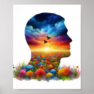 Inner Journey: Vibrant Sunset Wildflower Mindscape Poster