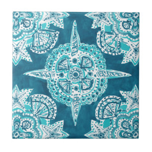 INNER MERMAID COMPASS Aqua Beach Shell Moroccan Tile