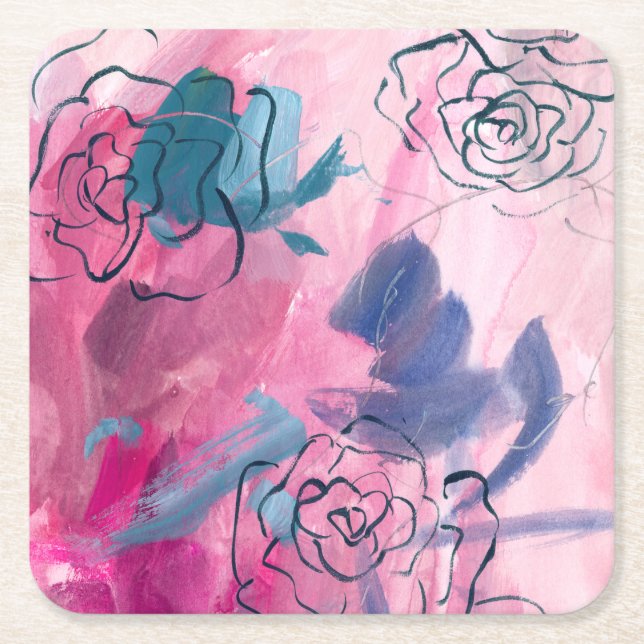Inner Music - Floral Sketch Square Paper Coaster (Front)