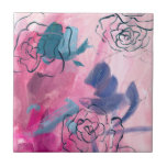Inner Music - Floral Sketch Tile<br><div class="desc">Inner Music I by Melissa Wang. Features a sketches of flowers against a soft, flowy pink background.| 140968D</div>