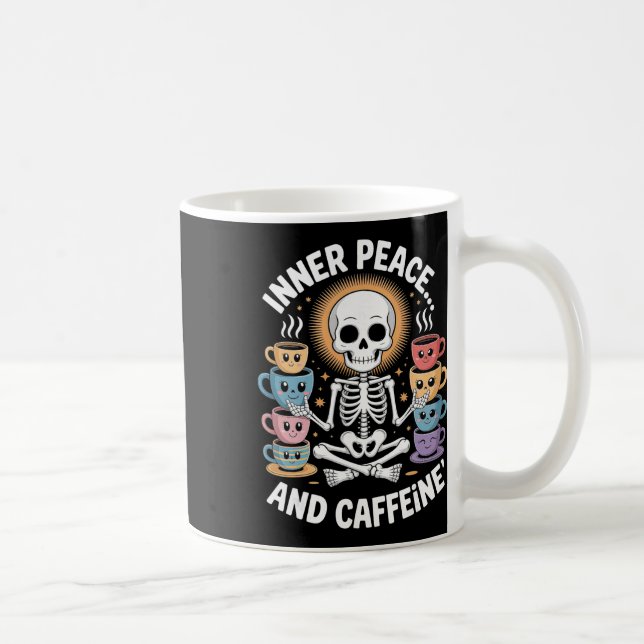 Inner Peace And Caffeine Skeleton Yoga Design _2  Coffee Mug (Right)