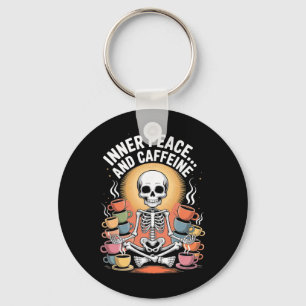 Inner Peace And Caffeine Skeleton Yoga Design _3 Keychain