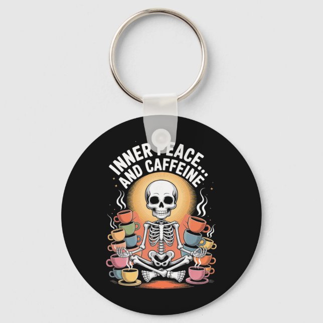 Inner Peace And Caffeine Skeleton Yoga Design _3  Keychain (Front)