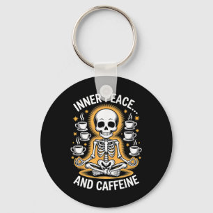 Inner Peace And Caffeine Skeleton Yoga Design Keychain