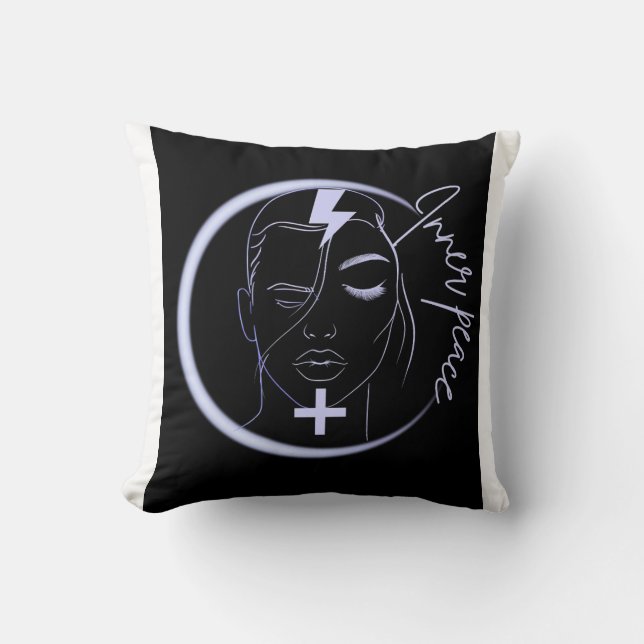 Inner Peace Positive Energy – Minimalist Neon Line Throw Pillow (Front)