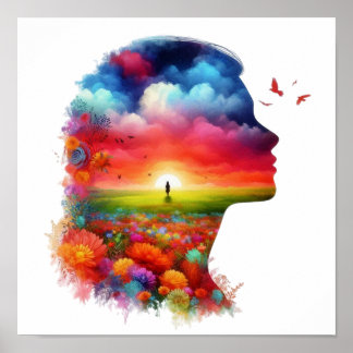 Inner Peace: Vibrant Sunset & Wildflower Mindscape Poster