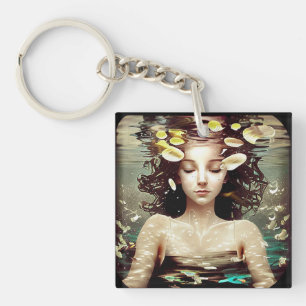Inner Peace, Woman Under Water,   AI Artwork Keychain