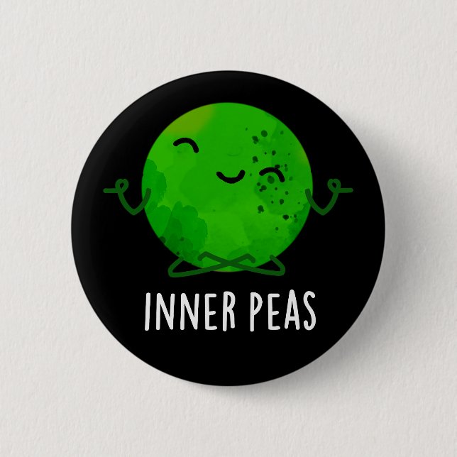 Inner Peas Funny Meditating Pea Pun Dark BG 2 Inch Round Button (Front)