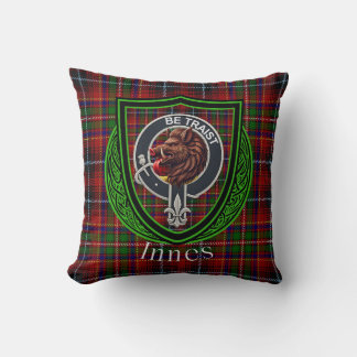 Innes Scottish Clan Tartan & Crest Throw Pillow