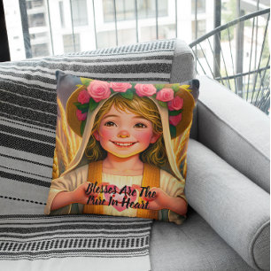 Innocence Captured: Little Girl Tenderly Holding H Throw Pillow