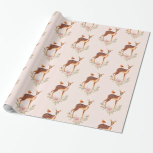 Innocent Brown Deer and Bird Friend Pattern Wrapping Paper