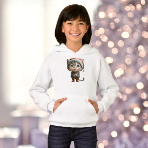 Innocent Cat Christmas Elf Girl's Hoodie