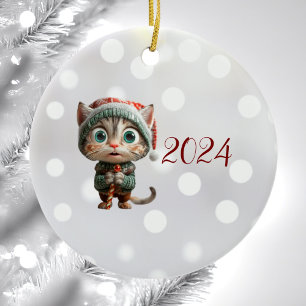 Innocent Chat Noël Elf Ornement en céramique