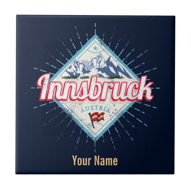 Innsbruck Tyrol Austria Retro Alps Vintage Tile (Front)