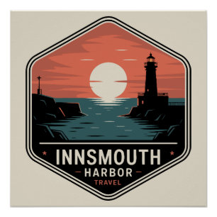 Innsmouth Harbor – Vintage Travel Badge Poster
