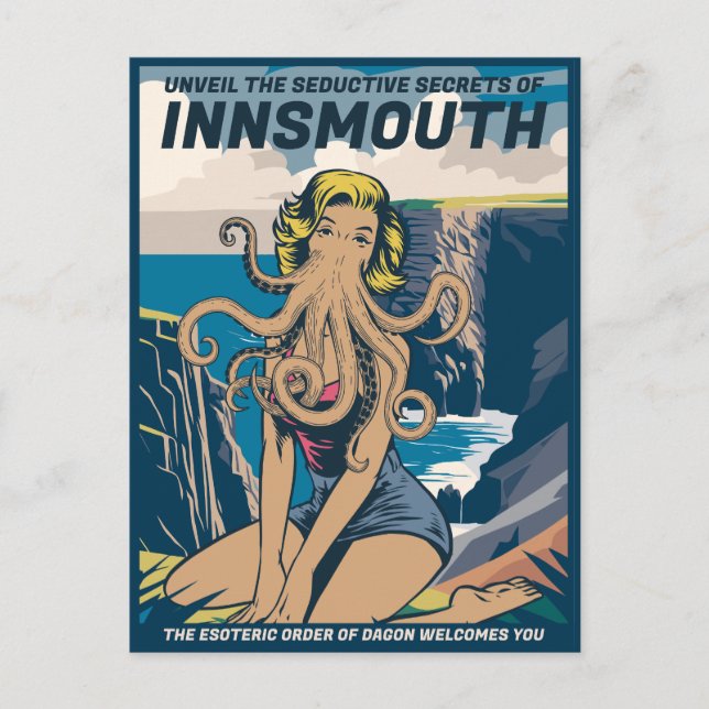 Innsmouth Pin-up Cthulhu Travel Poster Lovecraft Postcard (Front)