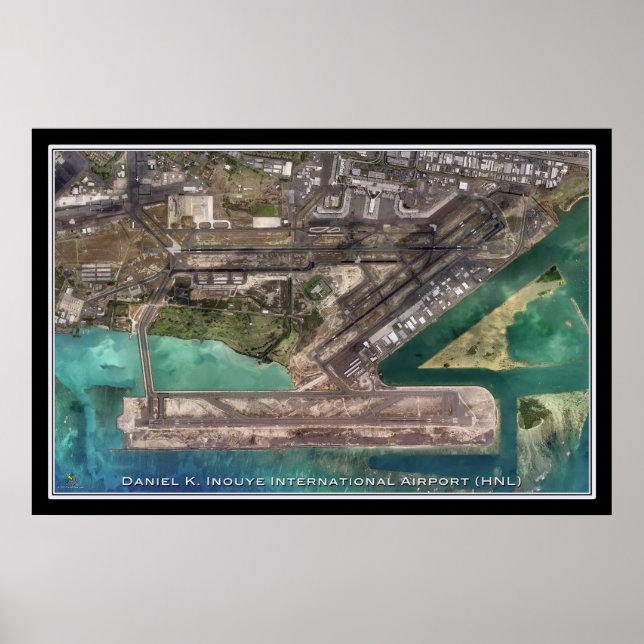 Inouye Intl Airport Honolulu Hawaii Satellite Map Poster (Front)