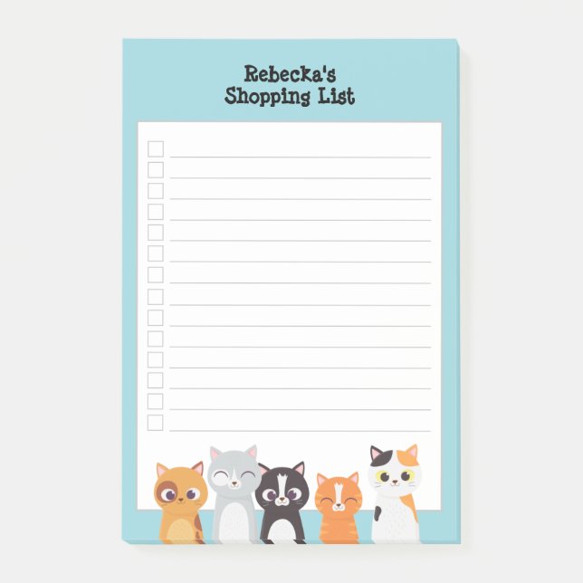 Inquisitive Cats Shopping List Personalized Post-it Notes (Front)