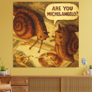 Inquisitive Snail & Michelangelo Parody Cartoon Canvas Print
