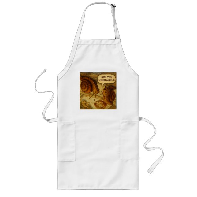 Inquisitive Snail & Michelangelo Parody Cartoon  Long Apron (Front)
