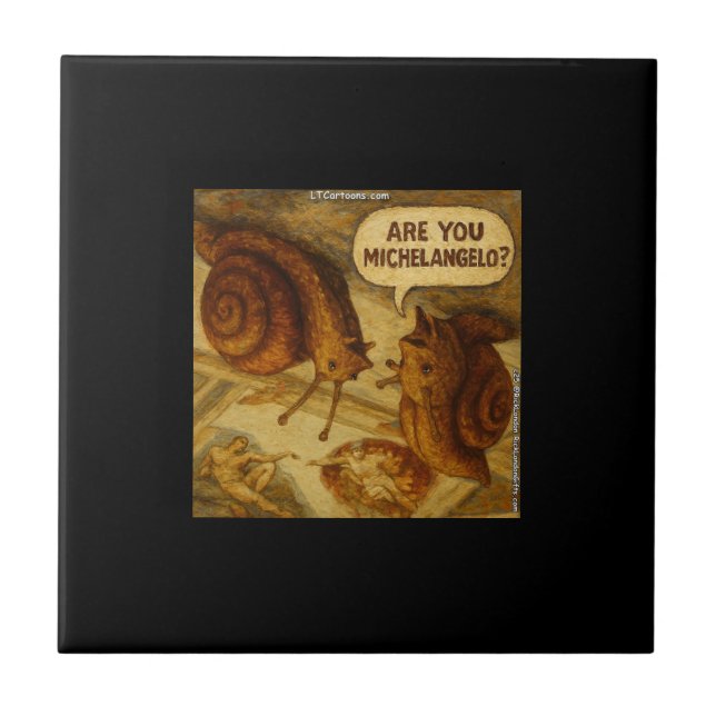 Inquisitive Snail & Michelangelo Parody Cartoon  Tile (Front)