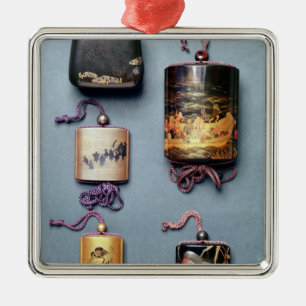 Inro and tobacco pouch metal ornament