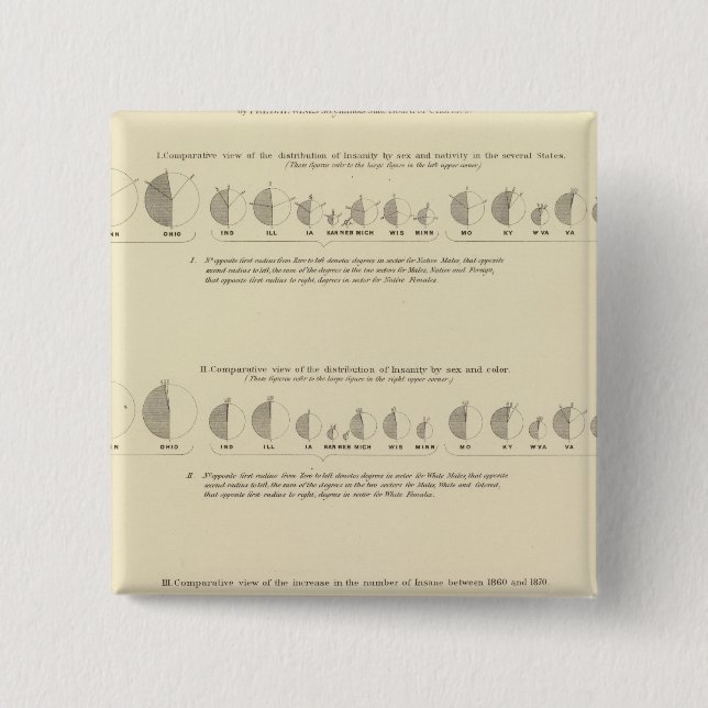 Insane, Statistical US Lithograph 1870 2 Inch Square Button (Front)